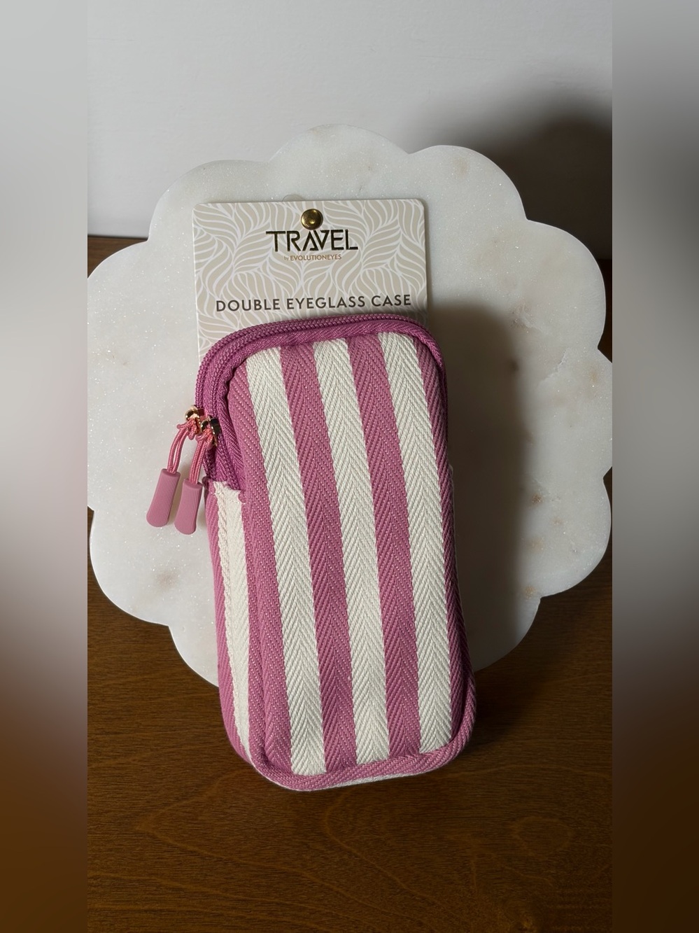 TRAVEL Double Eyeglass Case - Pink & Cream Stripes - Picture 2 of 11